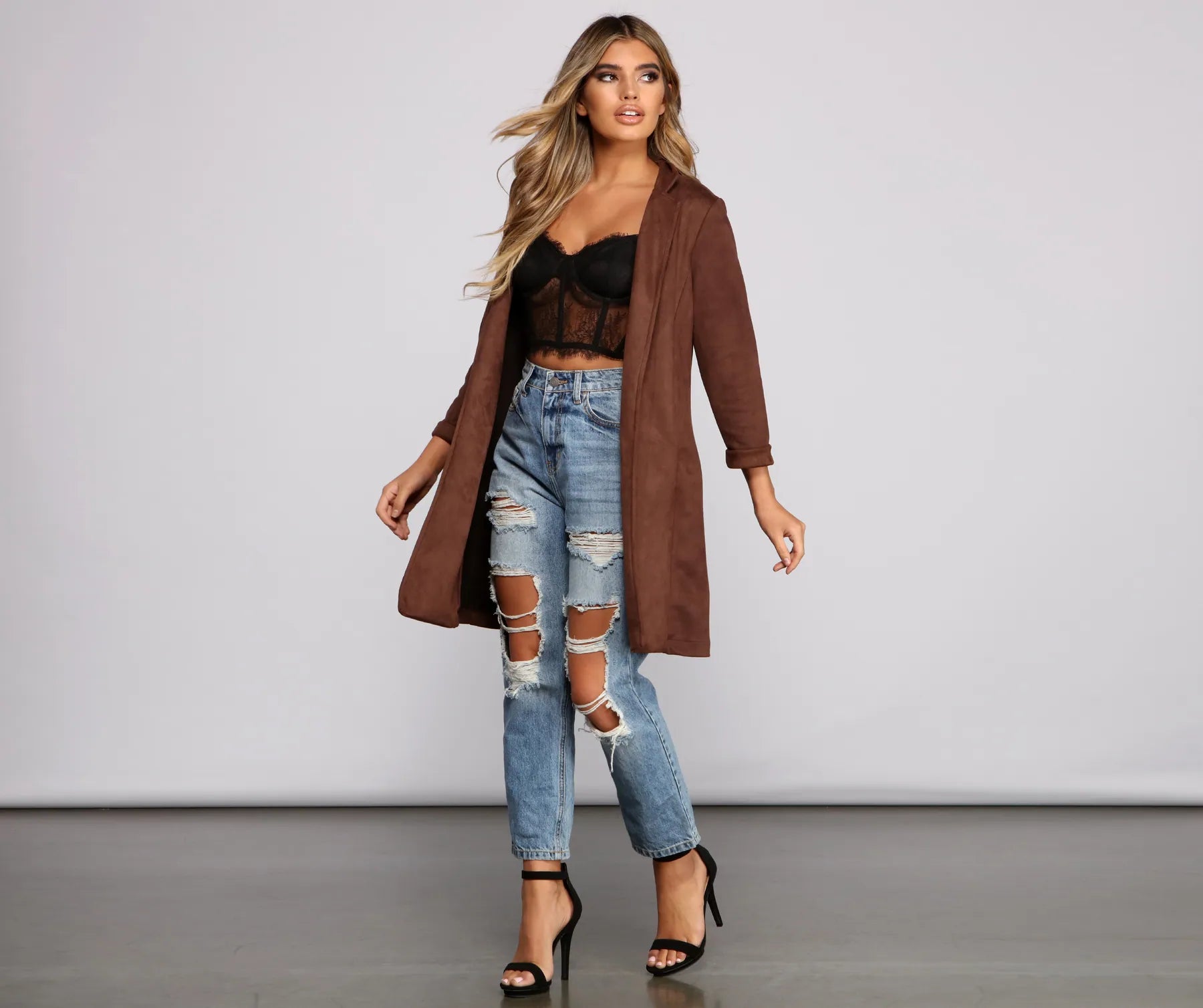 A Chic Look Faux Suede Blazer