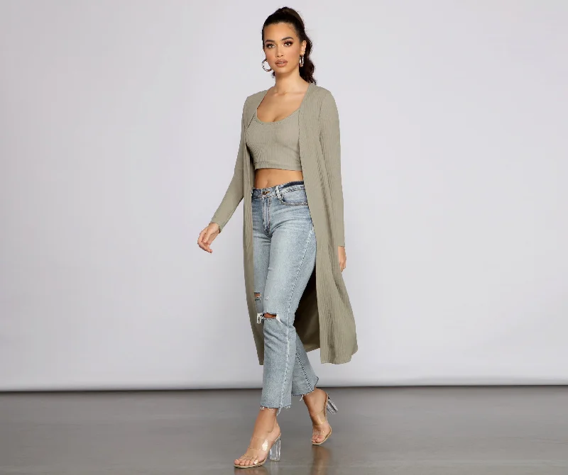 Casual And Cozy Ribbed Knit Duster