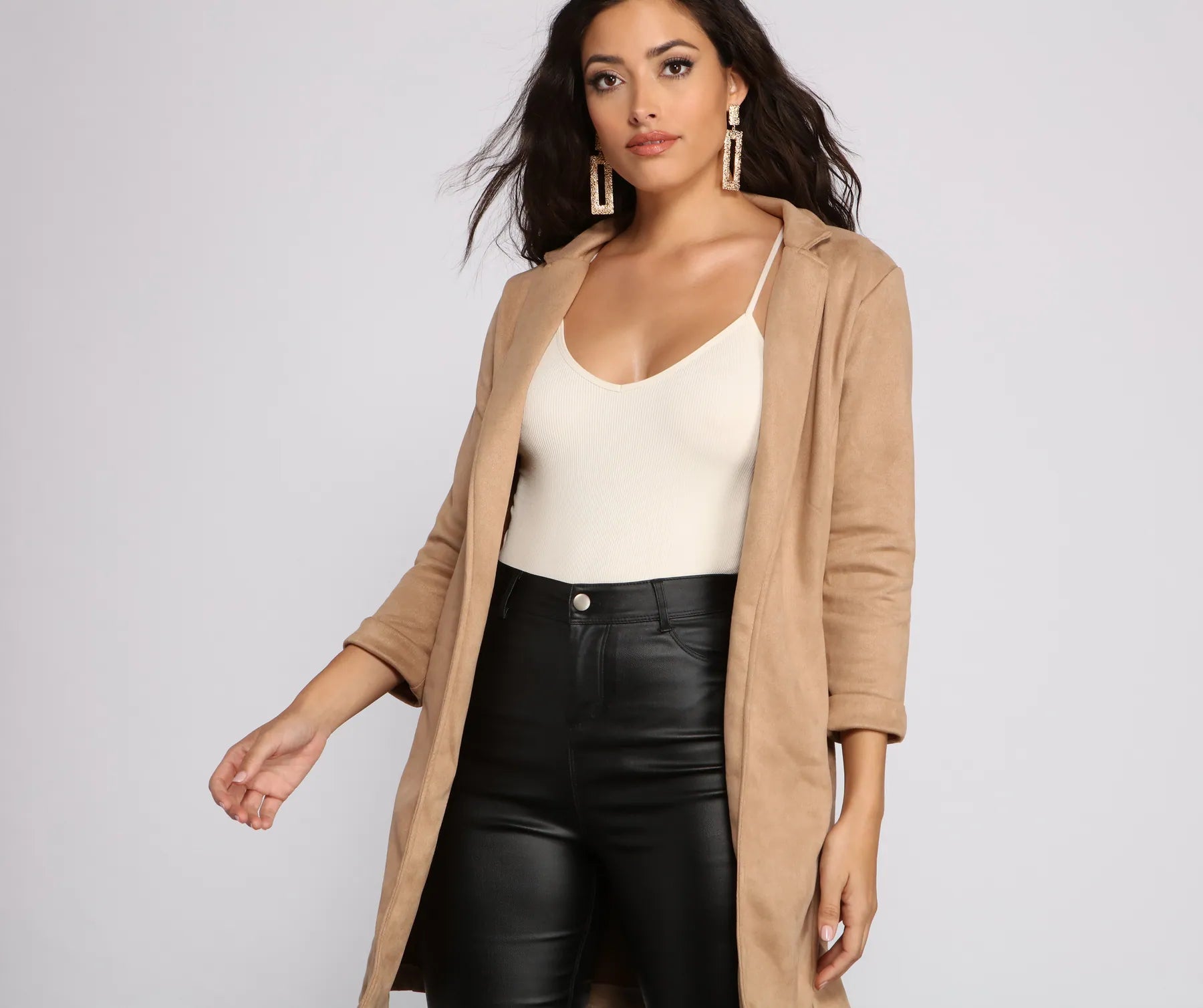 Faux Suede Sophistication Longline Blazer