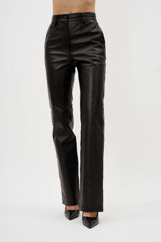 Flared Black Leather Pants