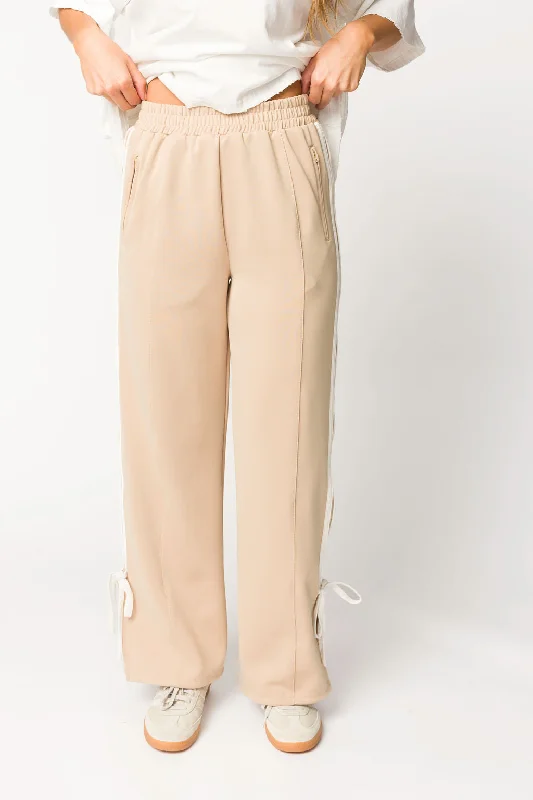 Murphy Track Pants with Bow Detail in Taupe/White