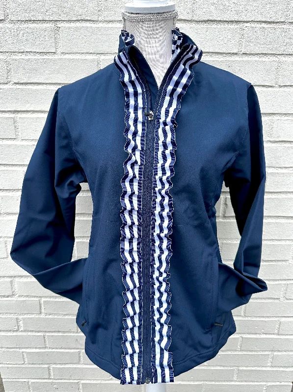 Sailor Soft Shell Jacket - Navy w Navy& White Stripe Ruffle Ribbon (SLR11)