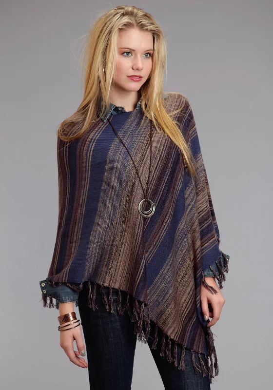 Stetson Womens Blue/Brown Asymmetrical Poncho