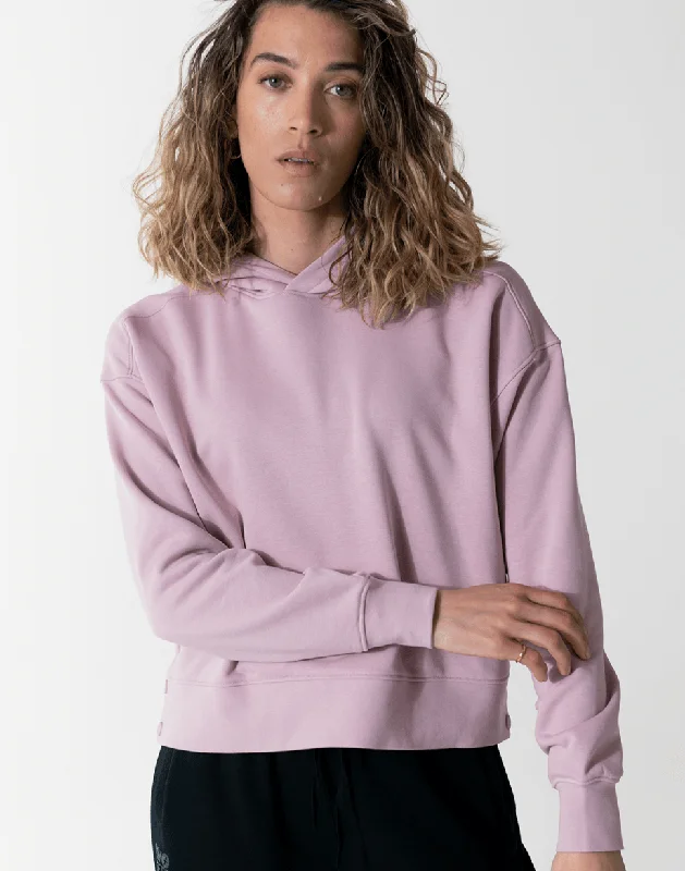 Side Snap Crop Hoodie in Pale Pink