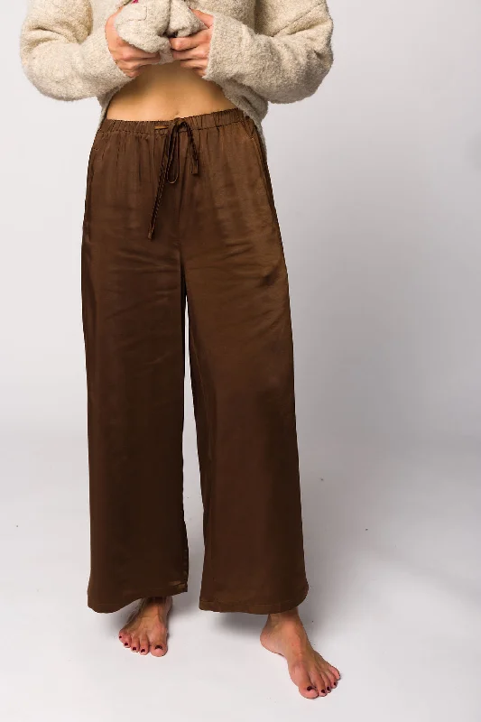 Mari Wide Leg Satin Pants in Cacao