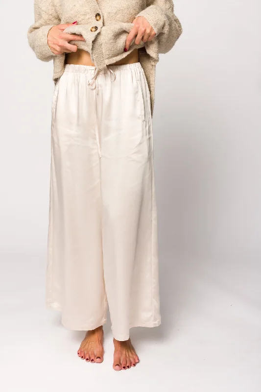 Mari Wide Leg Satin Pants in Cream