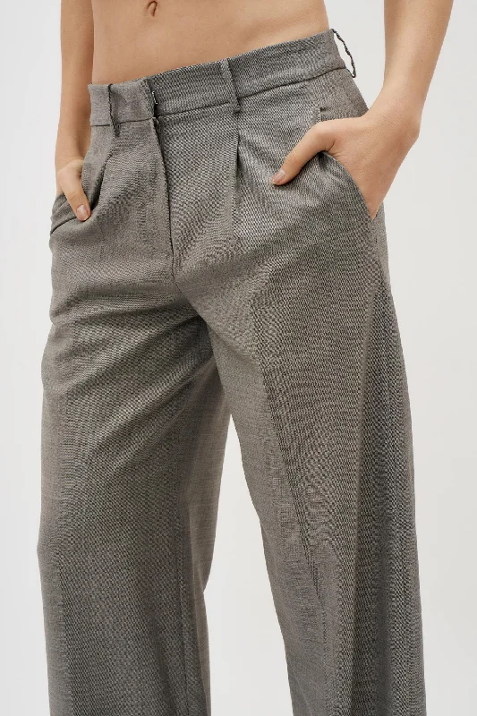 Wide Leg Grey Tailored Wool Pants