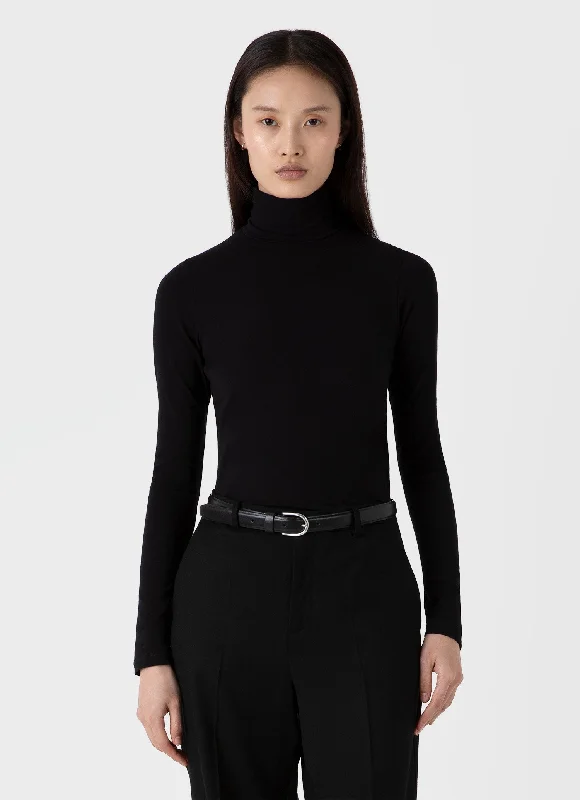 Women's Long Sleeve Roll Neck Top in Black