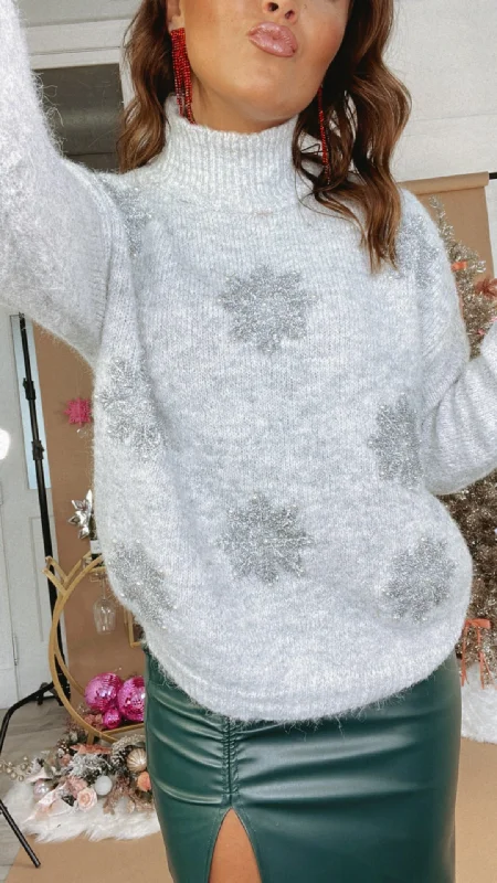 Cozy Up Snowflake Detailed Sweater, Grey