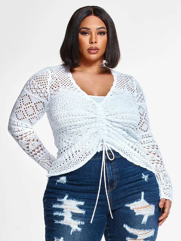 Ensley Pointelle Knit Drawstring Sweater