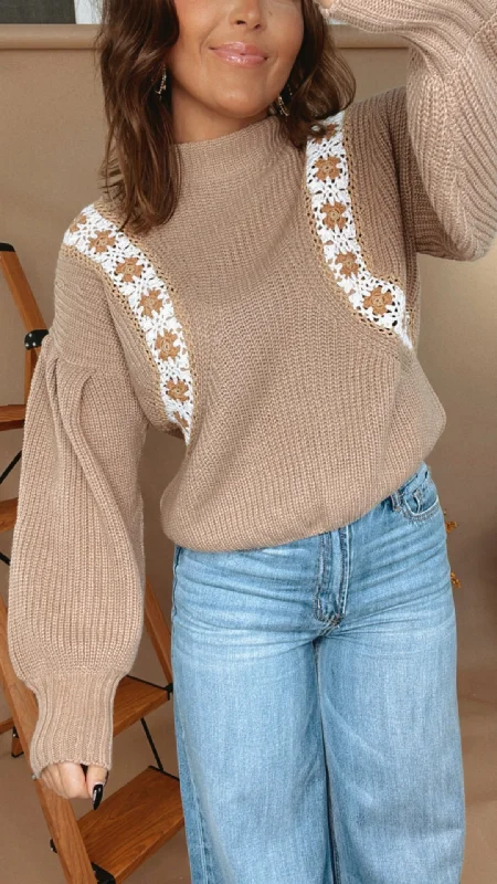 When In Doubt Crochet Balloon Sleeve Sweater, Mocha