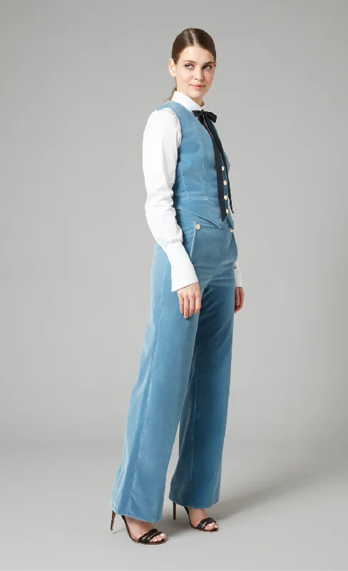 Clove Velvet Waisted Trousers - Ice Blue