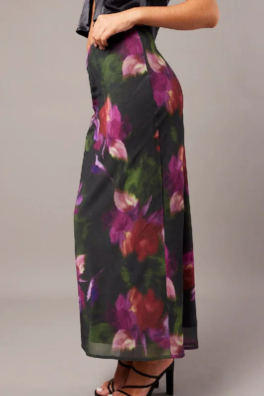 Multi Floral Slip Skirt Maxi