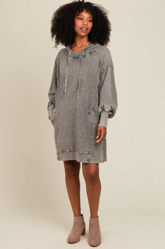 Grey Mineral Wash Hoodie Dress