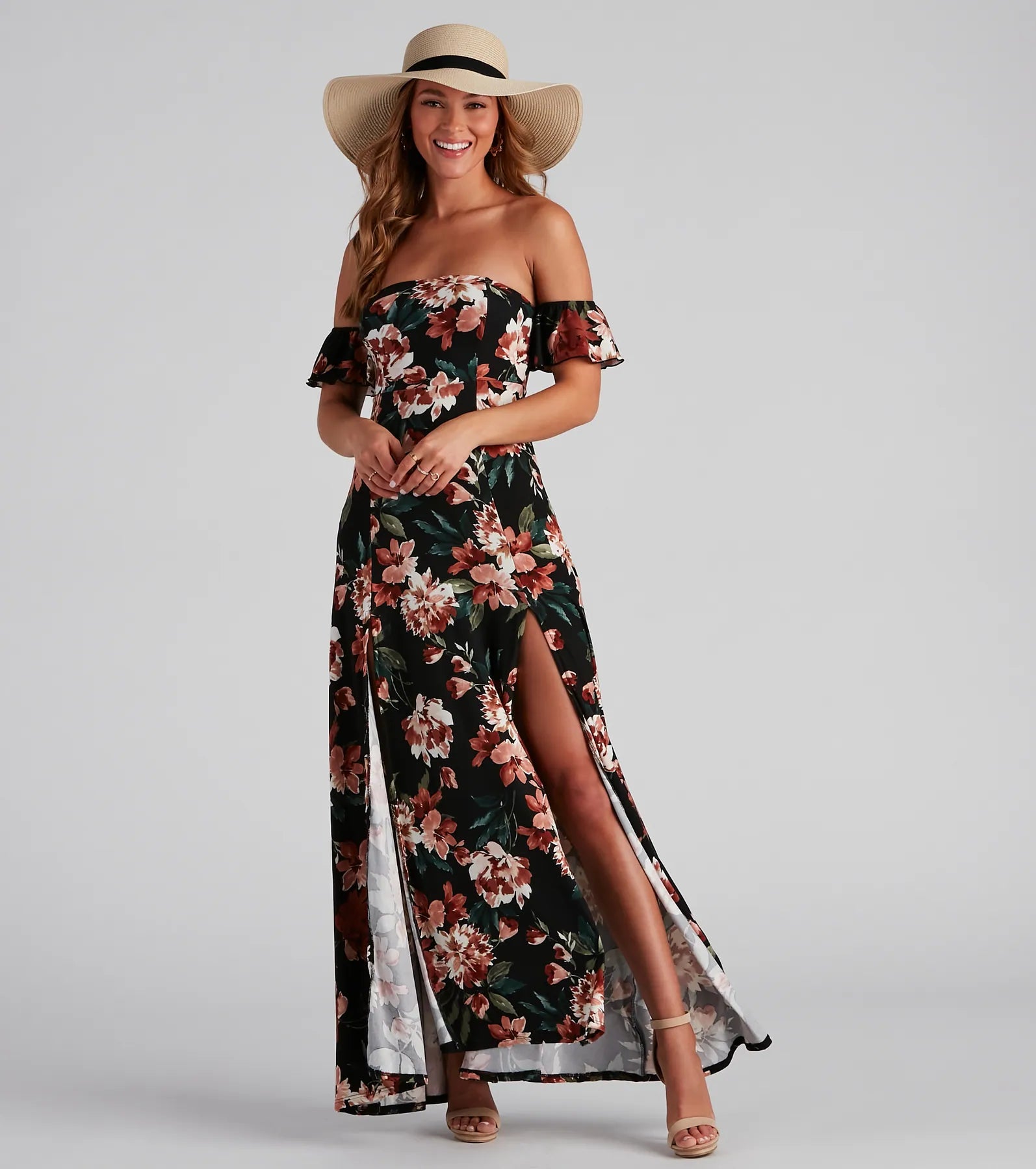 Vineyard Floral Slit Maxi Dress