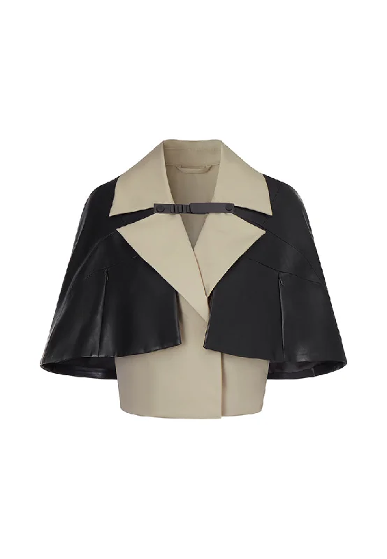 Eden Waterproof Vegan Leather 2-in-1 Detachable Cape with Cropped Sleeveless Trench