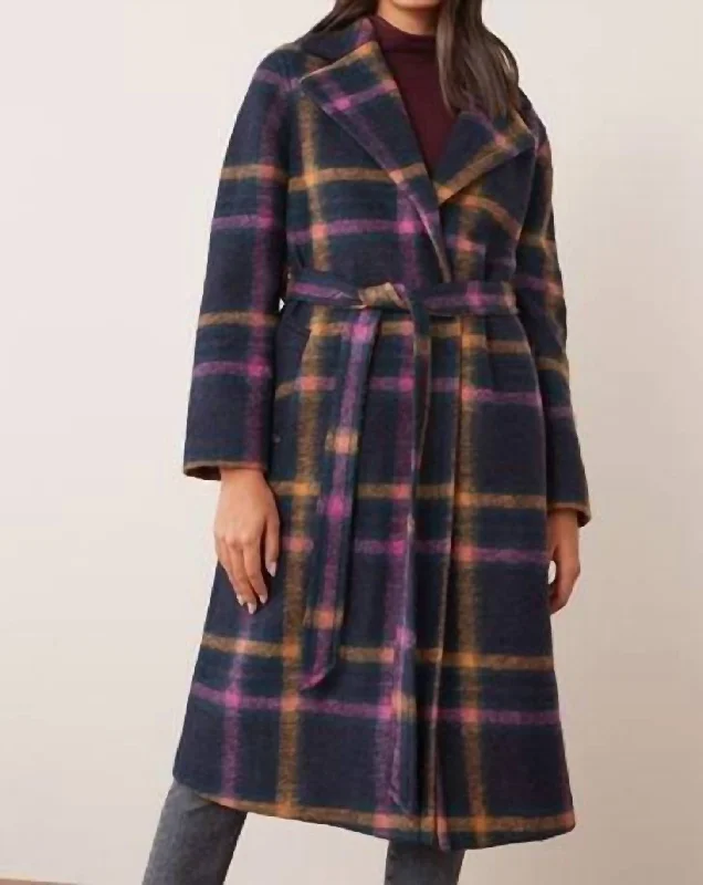 Jean Wrap Coat In Purple Check