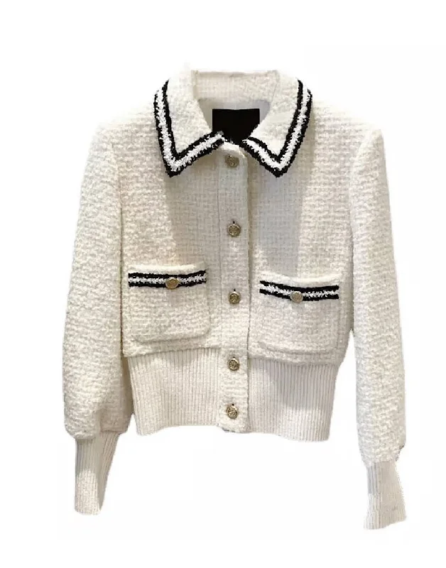 Off White Metal Button Knit Jacket