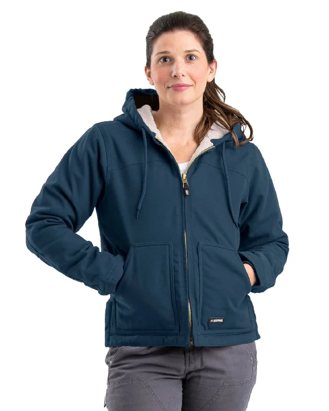 Berne Womens Sherpa-Lined Softstone Duck Hooded Midnight Rain 100% Cotton Jacket