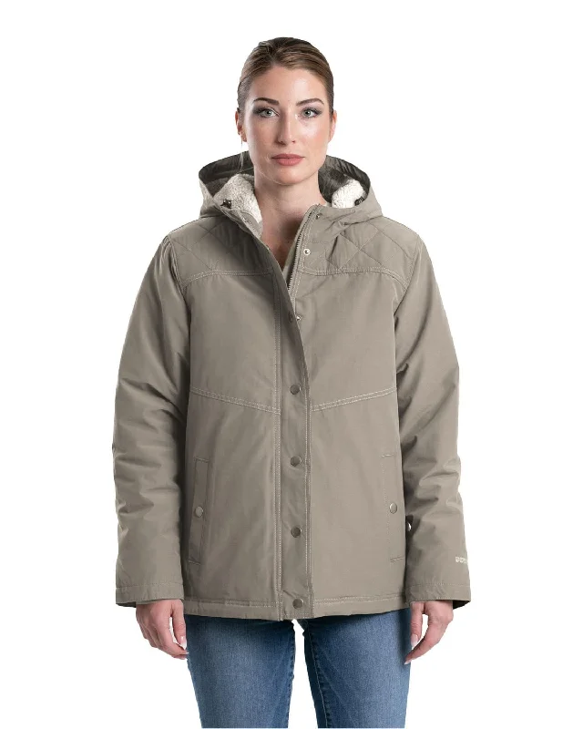 Berne Womens Softstone Micro-Duck Hooded Grey Stone Cotton Blend Coat