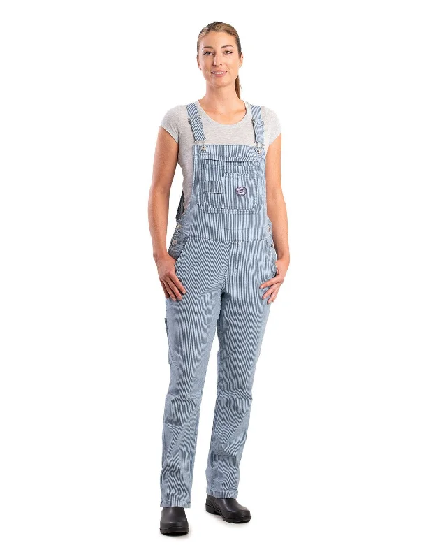 Berne Womens Vintage Washed Flex Hickory Stripe Cotton Blend Bib Overall