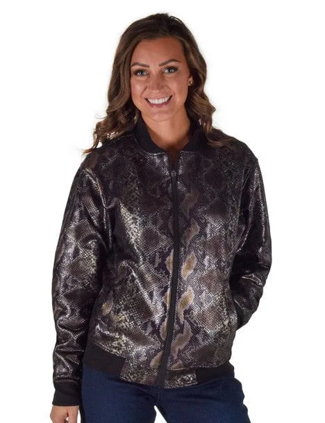 Cowgirl Tuff Womens Midweight Snakeskin Black Polyester Athletic Shell Jacket