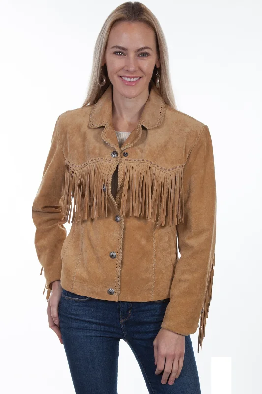 Scully Womens Old Rust Suede Snap Fringe Jacket L