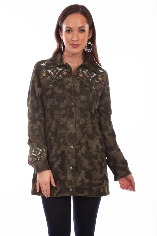 Scully Womens Olive Leather Camouflage Jacket