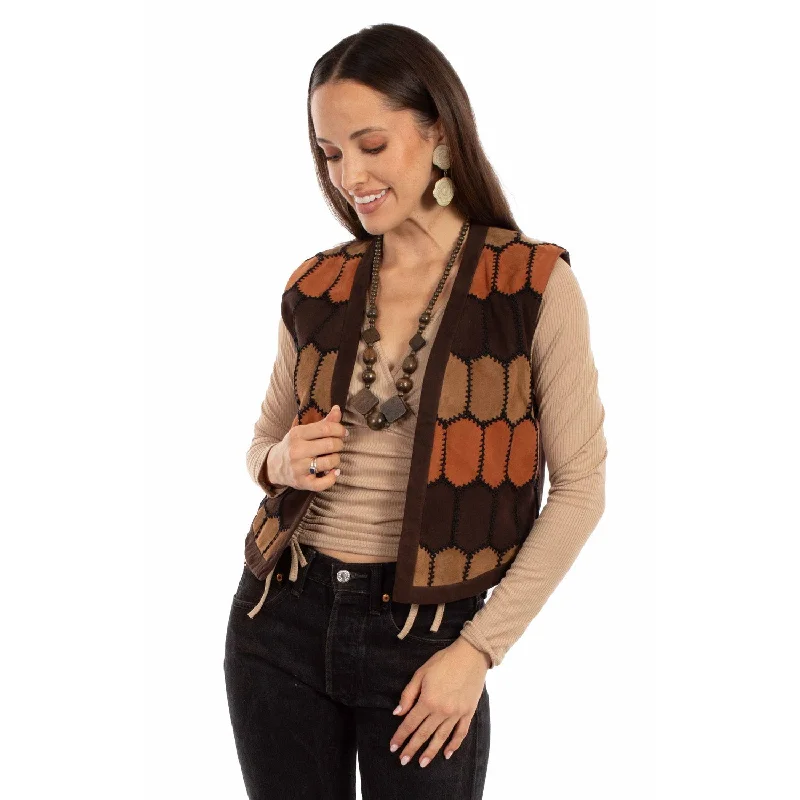 Scully Womens Patch Fringe Multi-color Leather Leather Vest