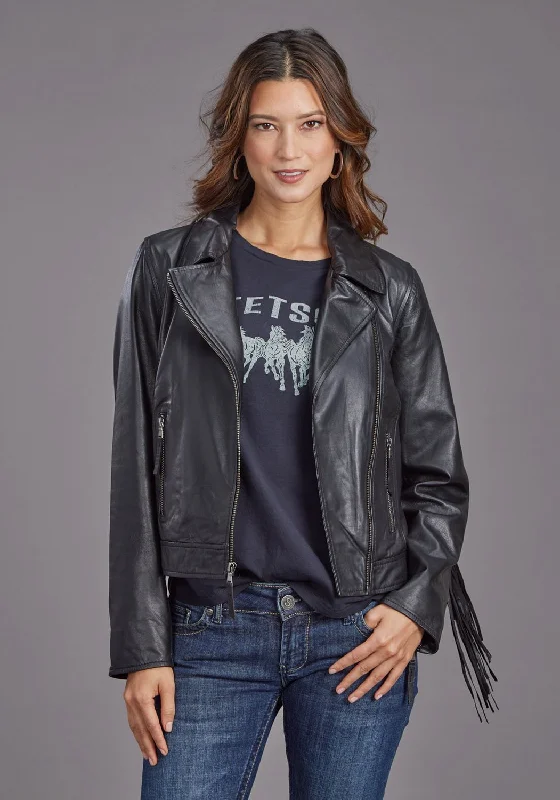 Stetson Womens Smooth Moto Style Black Leather Leather Jacket